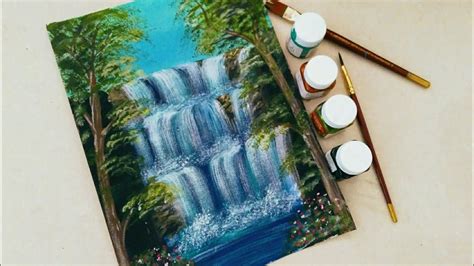 畫瀑布|(40)瀑布/用菜瓜布畫瀑布/waterfall/EasyAcrylicPaintingFor。